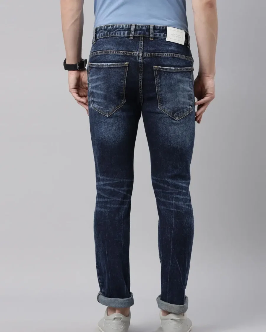 Blue Distressed Slim Fit Cotton Absorbent Jeans For Men - Image 3