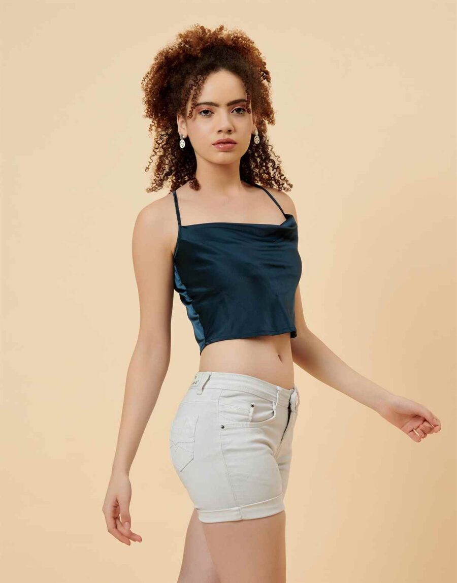 Blue Satin Crop Top - Image 2