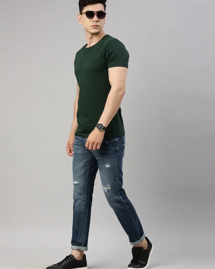 Blue Slim Fit Distressed Jeans For Men - Image 3